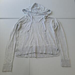 Lululemon Cashmere Hoodie Womens Large Light Blue Grey Knit Thumbholes V Neck